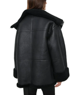 Shop The Women's Black Oversized Shearling Leather Jacket - Trendy Leather Jackets