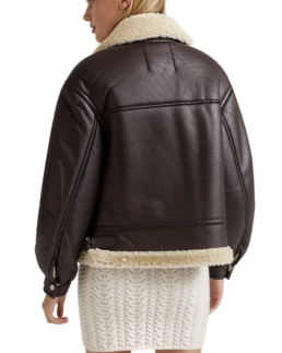 Shop The Women's Dark Brown Shearling Bomber Jacket