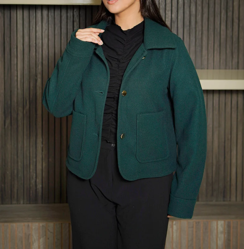 Shop The Women’s Signature Dark Green Wool Blend Felt Jacket - Trendy Leather Jackets