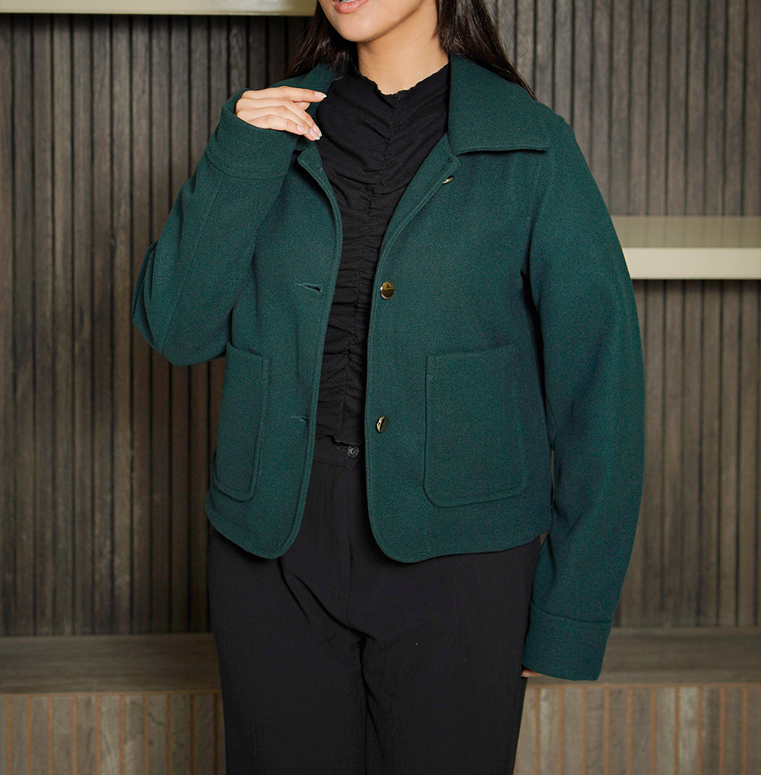 Shop The Women’s Signature Dark Green Wool Blend Felt Jacket - Trendy Leather Jackets