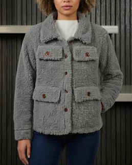 Shop The Women’s Signature Light Grey Faux Sherpa Jacket - Trendy Leather Jackets