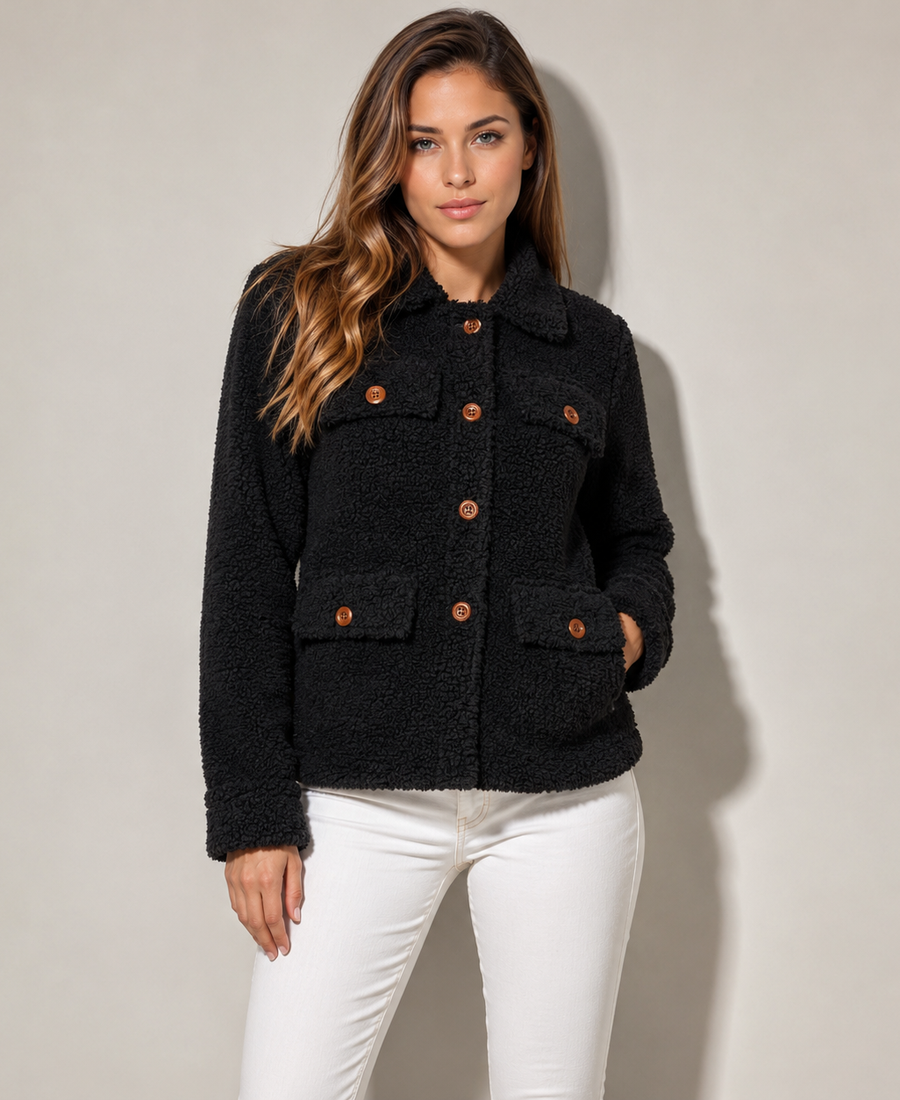 Shop Women Signature Black Faux Sherpa Jacket - Trendy Leather Jackets