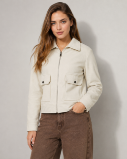 Shop Women Signature Cream Faux Suede Jacket - Trendy Leather Jackets