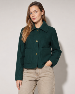 Shop Women Signature Dark Green Wool Blend Felt Jacket - Trendy Leather Jackets
