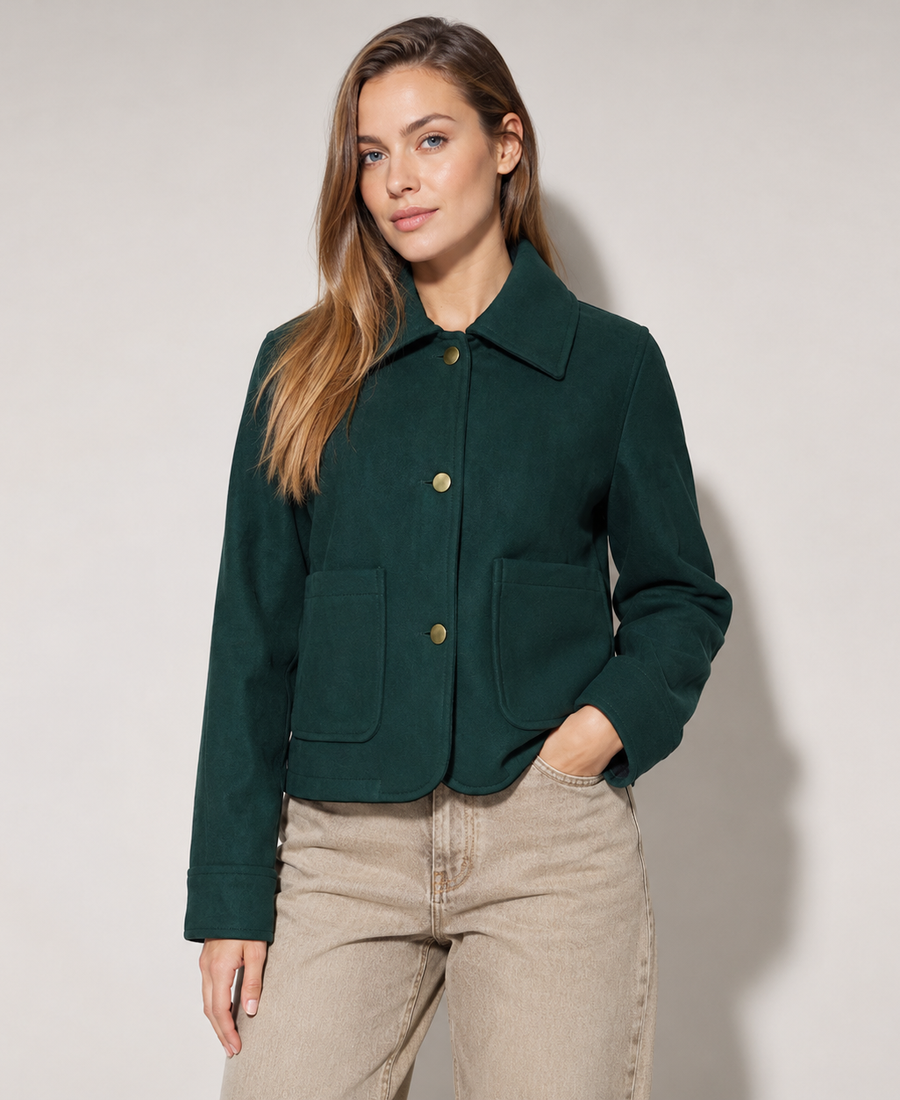 Shop Women Signature Dark Green Wool Blend Felt Jacket - Trendy Leather Jackets