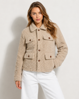 Shop Women Signature Off White Faux Sherpa Jacket - Trendy Leather Jackets