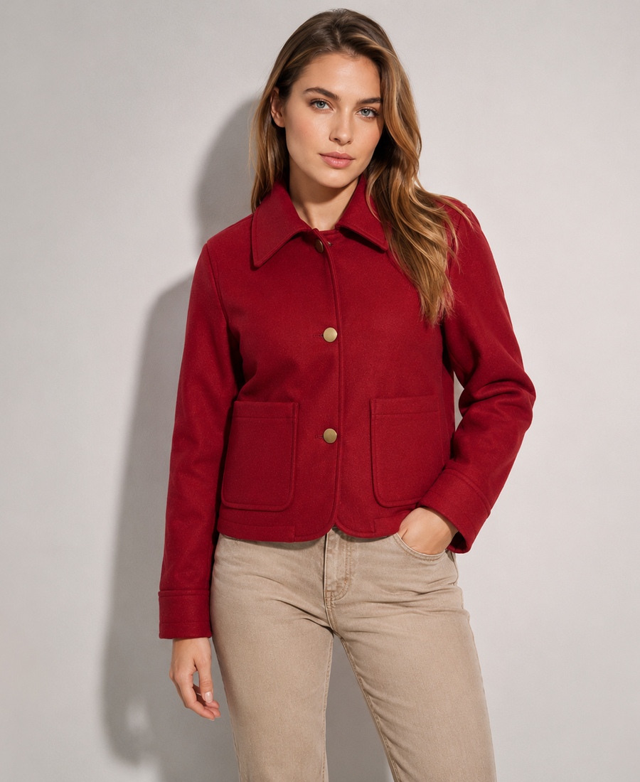 Shop Women Signature Red Wool Blend Felt Jacket - Trendy Leather Jackets