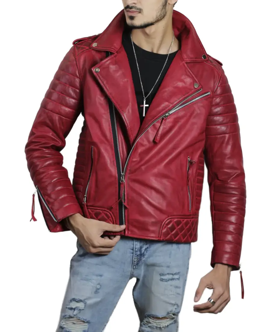 Shop Zerick Red Biker Leather Jacket - Trendy Leather Jackets