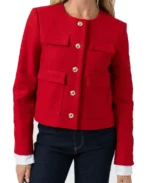 Women Colette Red Wool Jacket - Trendy Leather Jackets