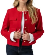 Women Colette Red Wool Jacket Front - Trendy Leather Jackets
