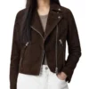 Women Dark Brown Suede Jacket - Trendy Leather Jackets