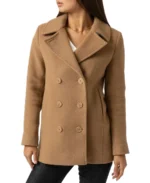 Women Quinn Camel Brown Wool Coat Front - Trendy Leather Jackets