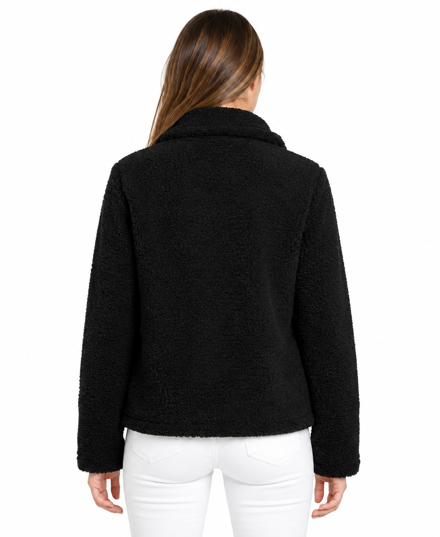 Women'S Signature Black Faux Sherpa Jacket 4 Women Signature Black Faux Sherpa Jacket Back - Trendy Leather Jackets
