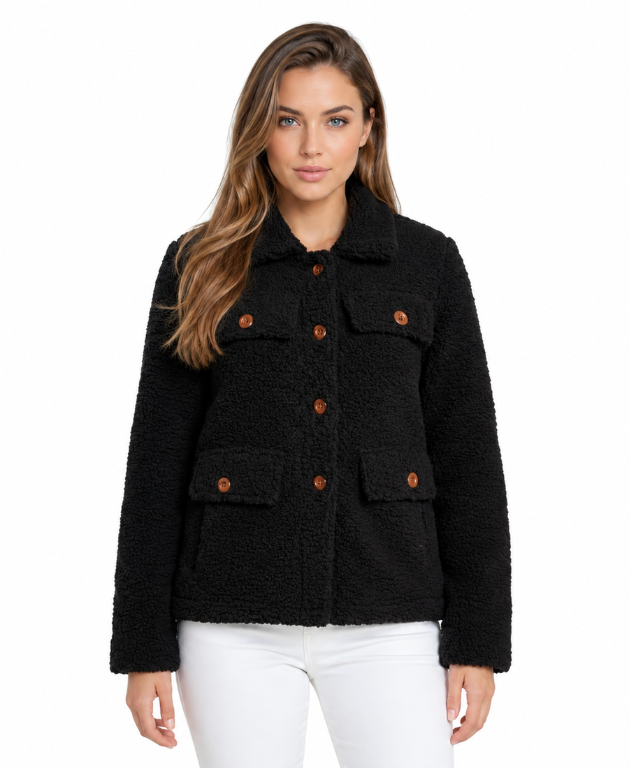 Women'S Signature Black Faux Sherpa Jacket 3 Women Signature Black Faux Sherpa Jacket Front - Trendy Leather Jackets