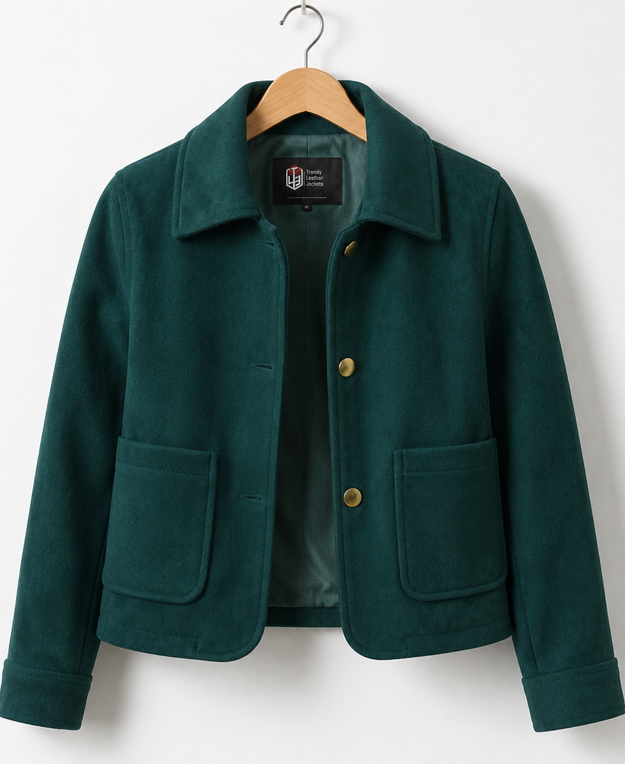 Women Signature Dark Green Wool Blend Felt Jacket - Trendy Leather Jackets