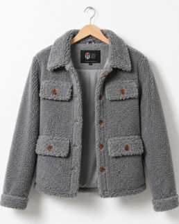 Women Signature Light Grey Faux Sherpa Jacket - Trendy Leather Jackets