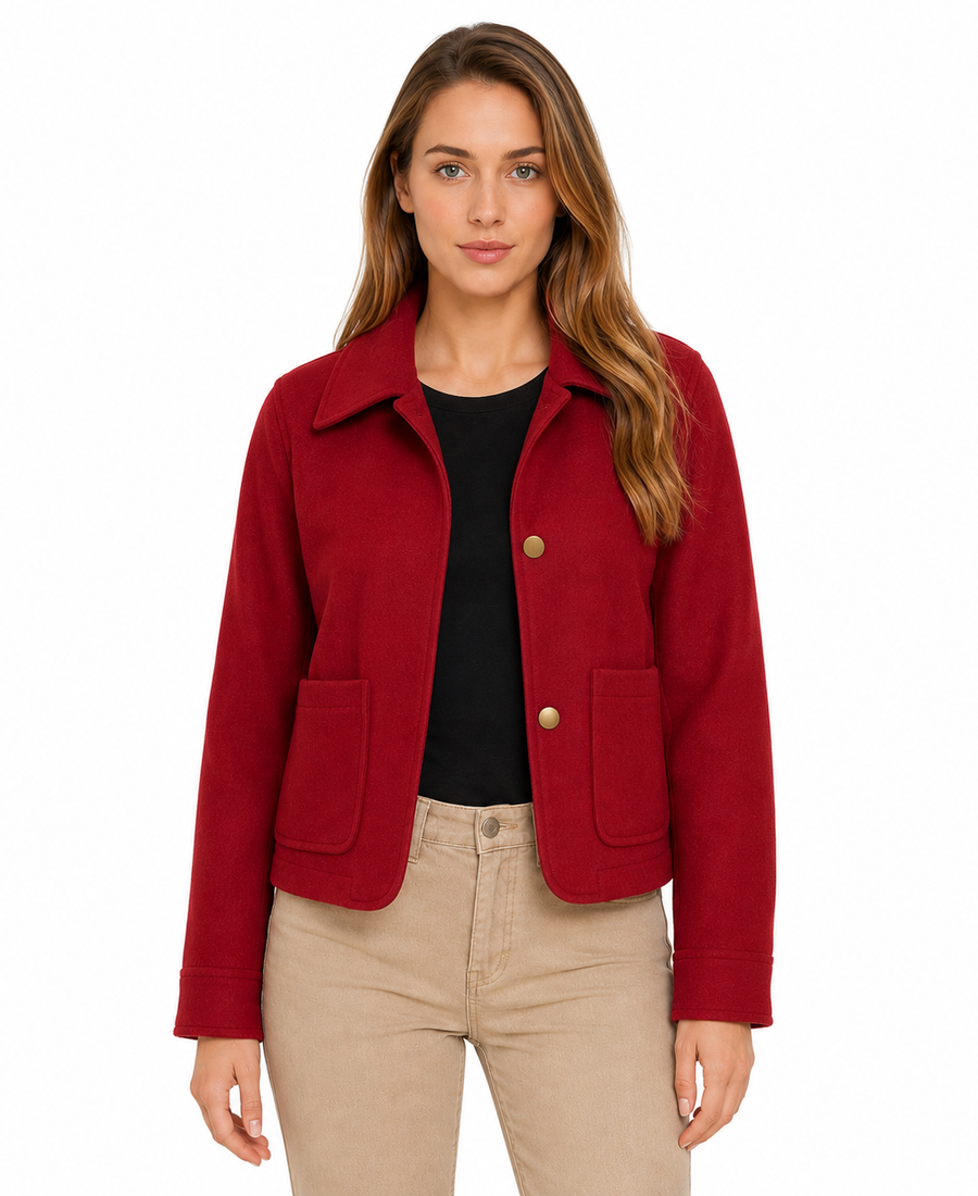Women'S Signature Red Wool Blend Felt Jacket 5 Women Signature Red Wool Blend Felt Jacket Closure - Trendy Leather Jackets