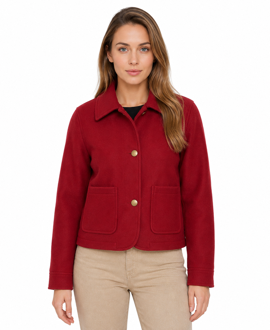 Women'S Signature Red Wool Blend Felt Jacket 3 Women Signature Red Wool Blend Felt Jacket Front - Trendy Leather Jackets