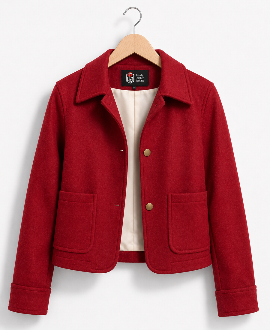 Women Signature Red Wool Blend Felt Jacket - Trendy Leather Jackets