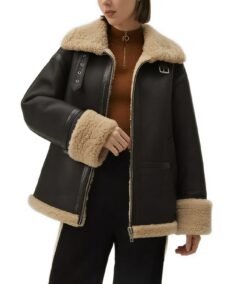 Women's Black Faux Sherpa Leather Jacket - Trendy Leather Jackets
