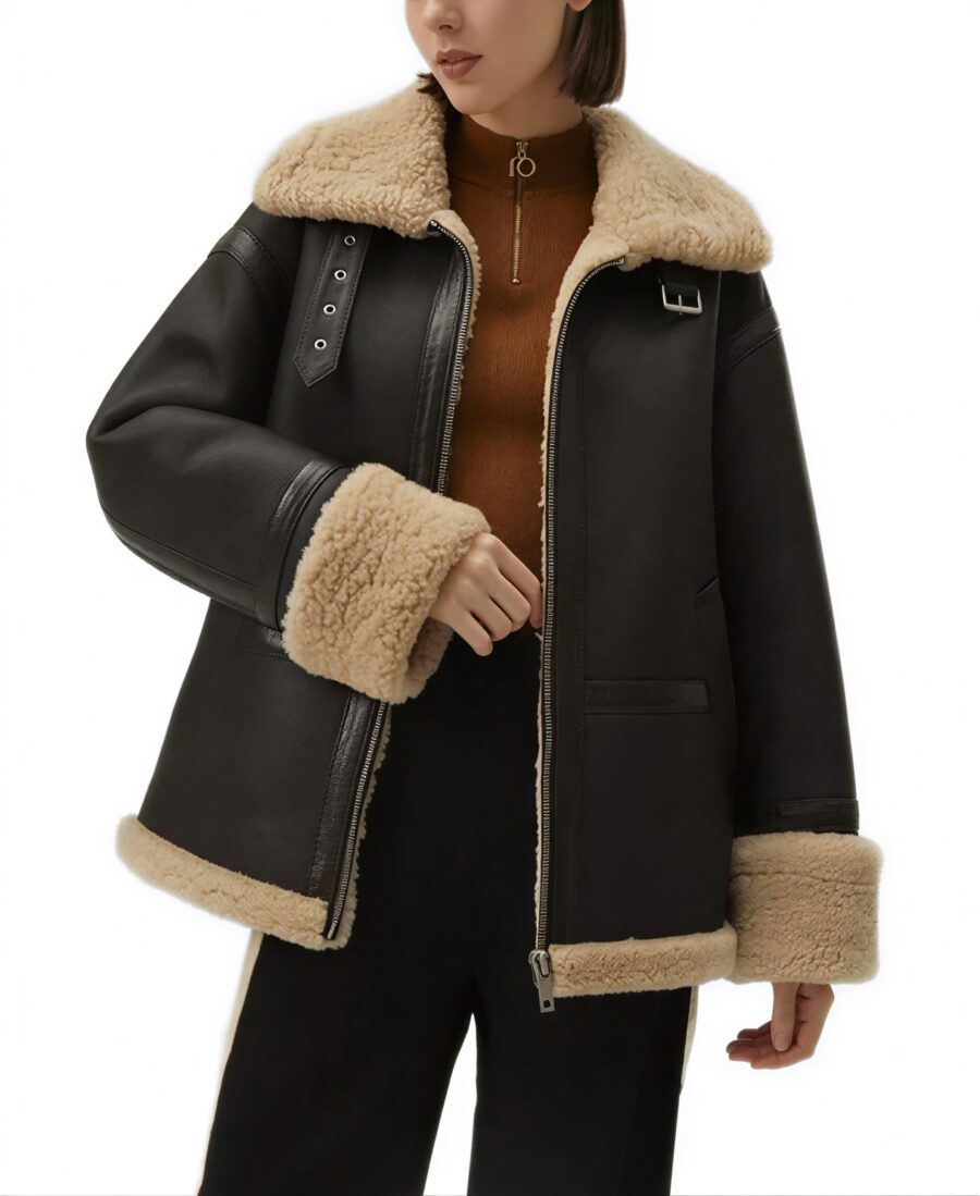 Women'S Black Faux Sherpa Leather Jacket - Trendy Leather Jackets