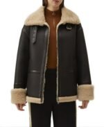 Women's Black Faux Sherpa Leather Jacket Front - Trendy Leather Jackets