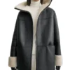 Women's Black Oversized Leather Shearling Jacket - Trendy Leather Jackets