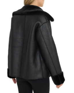 Women's Black Shearling Aviator Leather Jacket Back - Trendy Leather Jackets