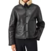Women's Black Sherpa Collar Leather Jacket - Trendy Leather Jackets