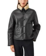 Women's Black Sherpa Collar Leather Jacket - Trendy Leather Jackets