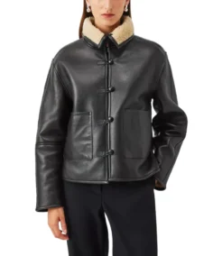 Women's Black Sherpa Collar Leather Jacket - Trendy Leather Jackets