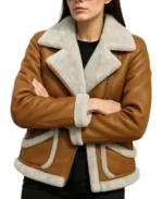 Women's Brown Shearling Leather Jacket Front - Trendy Leather Jackets