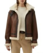 Women's Brown Sheepskin Aviator Leather Jacket - Trendy Leather Jackets