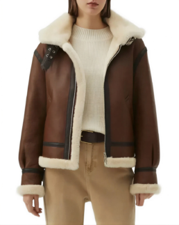 Women's Brown Sheepskin Aviator Leather Jacket - Trendy Leather Jackets