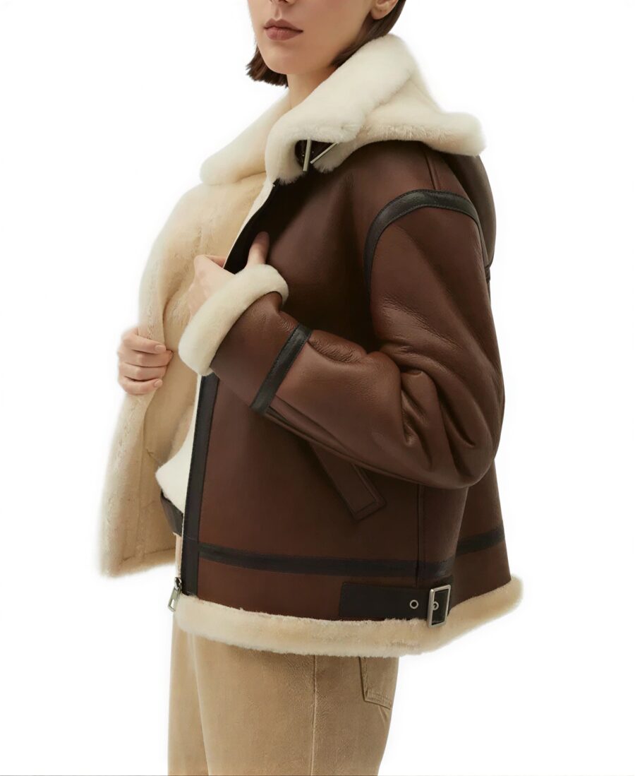 Women'S Brown Sheepskin Aviator Leather Jacket 7 Women'S Brown Sheepskin Aviator Leather Jacket Side - Trendy Leather Jackets
