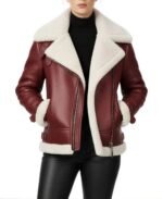 Women's Burgundy Leather Shearling Jacket - Trendy Leather Jackets
