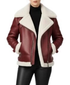 Women's Burgundy Leather Shearling Jacket - Trendy Leather Jackets