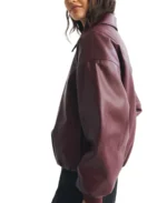 Women's Burgundy Oversized Bomber Jacket Side - Trendy Leather Jackets