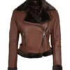 Women's Cognac Shearling Moto Leather Jacket - Trendy Leather Jackets