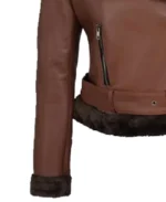 Women's Cognac Shearling Moto Leather Jacket Cuffs - Trendy Leather Jackets