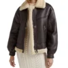 Women's Dark Brown Shearling Bomber Jacket - Trendy Leather Jackets