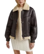 Women's Dark Brown Shearling Bomber Jacket - Trendy Leather Jackets