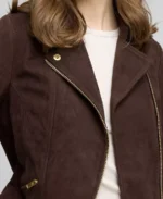 Women's Dark Brown Suede Leather Jacket Collar - Trendy Leather Jackets