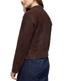Women's Dark Brown Suede Leather Jacket Side - Trendy Leather Jackets