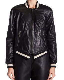 Women’s French Bomber Jacket Front - Trendy Leather Jacket