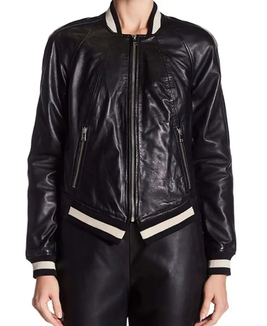 Women’s French Bomber Jacket Front - Trendy Leather Jacket