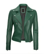 Women's Green Cafe Racer Leather Jacket - Trendy Leather Jackets