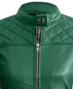 Women's Green Quilted Leather Jacket Collar - Trendy Leather Jackets