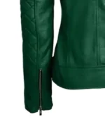 Women's Green Quilted Leather Jacket Cuffs - Trendy Leather Jackets