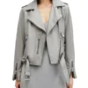 Womens Grey Biker Leather Jacket - Trendy Leather Jackets